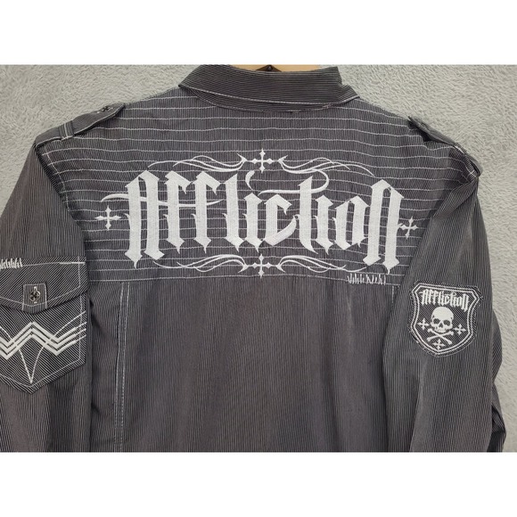 Affliction Black Premium Shirt Mens Large Button-Up Black Overtake Long Sleeves - Picture 1 of 14